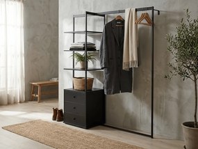 Stojan na oblečenie s regálom ARDEO 150x180 cm, čierny
