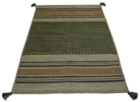 Zeleno-hnedý bavlnený koberec Webtappeti Antique Kilim, 60 x 90 cm