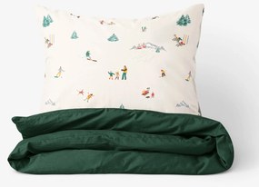 Goldea bavlnené posteľné obliečky duo - zimné radovánky s tmavo zelenou 150 x 200 a 50 x 60 cm