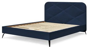 Tmavomodrá čalúnená dvojlôžková posteľ s roštom 140x190 cm Prune – Bobochic Paris
