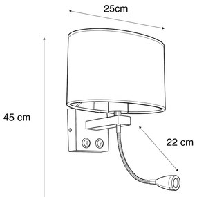 Nástenná lampa oceľ s oválnym zamatovým tienidlom čiernym 25 cm - Brescia Combi