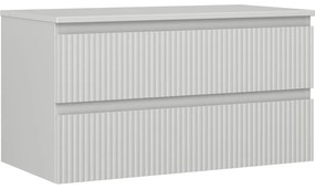 Mexen Rivel, kúpeľňová skrinka 90 cm s pracovnou doskou, 2 zásuvky, drážkovaná, matná sivá, 91A20-09047-2-BFFC62