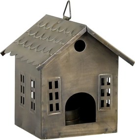 Mosadzný antik kovový domček na sviečku Canie - 14*14*15 cm