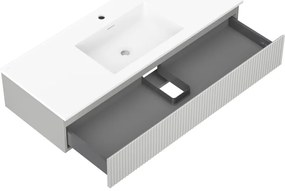 Mexen Rivel, kúpeľňová skrinka 120 cm s umývadlom Otis, 1 zásuvka, drážkovaná, sivá matná/biela, 91A20-12023-1-BF62-W18M01