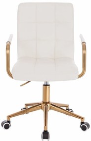 LuxuryForm DESIGN Stolička VERONA GOLD na zlatej podstave s kolieskami - biela