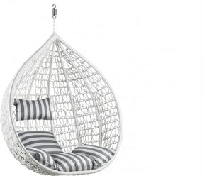 Biele závesné kreslo KOKON bez stojanu, bielo-sivý vankúš