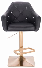 LuxuryForm Barová stolička ROMA na zlatej hranatej podstave - čierna