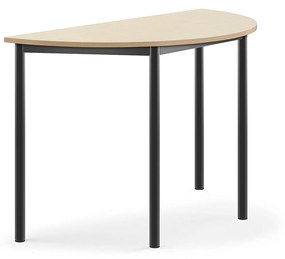 Stôl SONITUS, polkruh, 1200x600x760 mm, HPL - breza, antracit