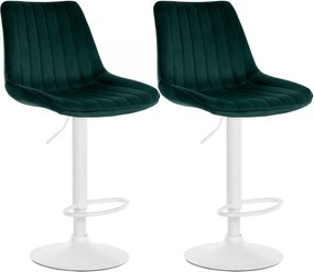 2x Barová stolička Toni - zamat, biely rám Zelená