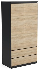 Šatní skriňa 90cm so 2 zásuvkami a vešiakom LUNE Černá/Dub sonoma