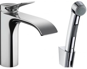 HANSGROHE Vivenis páková umývadlová batéria s bidetovou sprškou a sprchovou hadicou 160 cm, s odtokovou súpravou Push-Open, výška výtoku 110 mm, chróm, 75210000