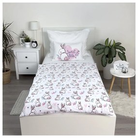 Bielo-ružové bavlnené detské obliečky do postieľky 100x135 cm Bunny "Sweet" – Jerry Fabrics
