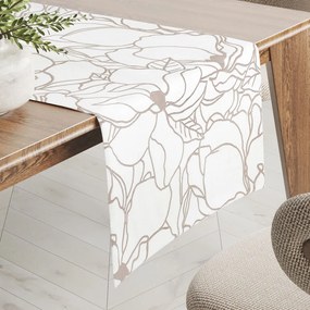 Biante Bavlnený behúň na stôl Sandra SA-268 Béžové designové kvety na bielom 20x140 cm