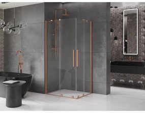 Mexen Velar Duo, sprchový kút s posuvnými dverami 90(dvere) x 80(dvere) cm, 8mm číre sklo, medená matná profil, 871-090-080-02-65