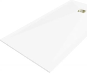 Mexen Stone+, obdĺžniková vanička z minerálneho kompozitu 200 x 90 cm, biela, zlatá lesklá krytka, 44109020-G