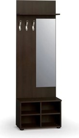 Vešiaková stena s botníkom a zrkadlom PRIMO WOOD, 3 háčiky, polica, roky zvisle, wenge