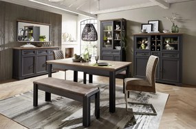 Široká vitrína Jasmin, grafit/dub, s osvetlením