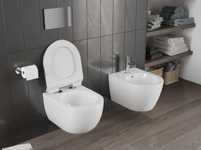 Mexen Carmen, závesná WC misa 490x365x340 mm, Rimless Tornádo + WC sedadlo z duroplastu, biela lesklá, 30880100T