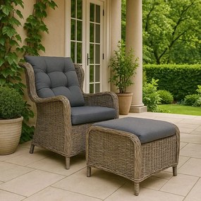 Záhradné ratanové kreslo s podnožkou