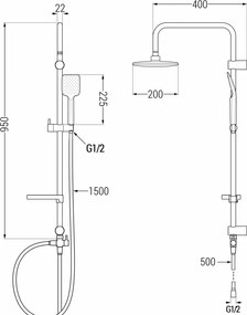 Mexen sprchový set X62 s hornou hlavicou  20x20 cm, chrómová, 798626291-00