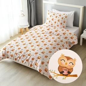 Biante Detské bavlnené posteľné obliečky Sandra SA-616 Sovičky na vetvičkách na bielom Jednolôžko 140x200 a 70x90 cm