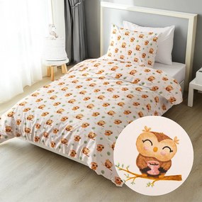 Biante Detské bavlnené posteľné obliečky Sandra SA-616 Sovičky na vetvičkách na bielom Jednolôžko 140x200 a 70x90 cm