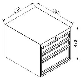 Závesný dielenský box na náradie k pracovným stolom GD, 3 zásuvky, zámok, 510 x 592 x 470 mm, modrá / sivá