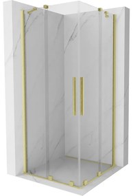 Mexen Velar Duo sprchová kabína, posuvné dvere 90 x 90 cm, Priehľadné, Zlatá kefovaná- 871-090-090-02-55
