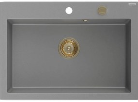 Mexen Elix, 1-korový granitový drez 700 x 500 mm, šedá, zlatý sifón, 6526701005-71-G