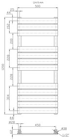 Erga Classic, vykurovacie teleso 1200x500 mm, 661W, biela, ERG-LAV-CLAS-12050-WH