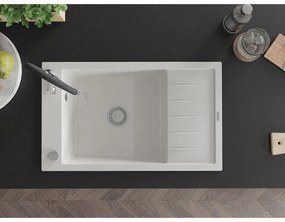 Mexen Elias, 1-komorový granitový drez 795x480x200 mm a drezová batéria Aster, biela, 6511-20-73450-07
