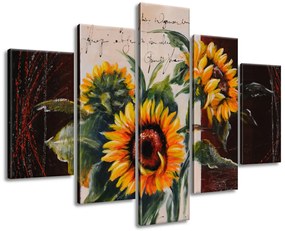 Gario Ručne maľovaný obraz Skromné slnečnice - 5 dielny Rozmery: 150 x 105 cm