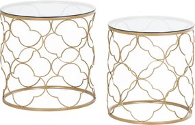 HOMCOM Set 2 Art Deco Stohovateľných Kávových Stolov do Obývačky, Kov s Temperovaným Skleneným Vrcholom, Zlatý | Aosom
