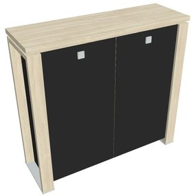 Stredná skriňa Verno+ S 140 x 46 x 130 cm, sklenené dvere, agát / čierna