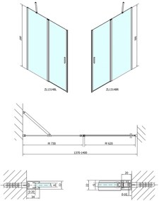 Polysan, ZOOM LINE BLACK sprchové dvere 1400mm, číre sklo, ZL1314B