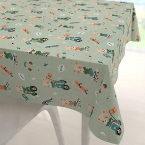 Biante Detský bavlnený štvorcový obrus Sandra SA-468 Medvedíkovia na motorkách na zelenom 90x90 cm
