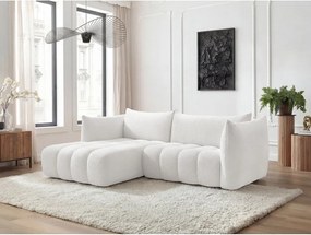 Biela rohová pohovka z textílie buklé (ľavý roh/s leňoškou) Azra – Bobochic Paris