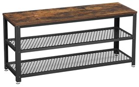 Lavica na topánky, botník s 2 policami, rustikálna hnedá