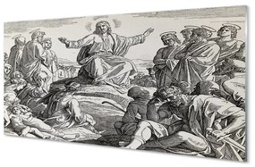 Sklenený obraz Ježiš kreslenie ľudia 140x70 cm