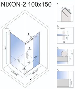 Rea Nixon, sprchovací kút s posuvnými dverami 150(dvere) x 100(stena), pravý, 8mm číre sklo, chrómový profil, KPL-00438