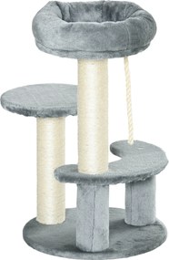 PawHut Mačací strom s hojdačkou, 3-poschodový hrací strom s mačacou posteľou a škrabacím stĺpom, sivý Ø40 x V65 cm | Aosom