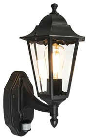 Vonkajšia nástenná lampa čierna s pohybovým senzorom IP44 - New Orleans up