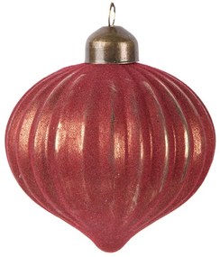 Červená sklenená ozdoba špicatá banka s vrúbkami - Ø 8*9 cm