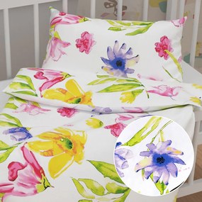 Biante Detské bavlnené posteľné obliečky do postieľky Sandra SA-481 Žlto-ružové akvarelové kvety na bielom Do postieľky 90x120 a 40x60 cm