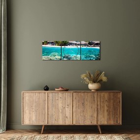 Obraz pláže na tropickom ostrove (s hodinami) (90x30 cm)