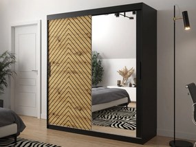 Moderná šatníková skriňa so zrkadlom Ratintu 2 180 cm, zásuvka: nie, Farby: biela / biela + čierny mat