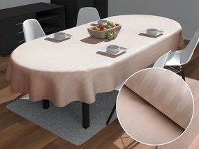 Biante Damaškový oválny obrus Atlas Grádl DM-017 Púdrovo béžový - pásiky 2 cm 120x200 cm