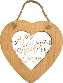 AMADEA Drevené srdce s vkladom - All you need is love, masívne drevo, veľkosť 16 cm