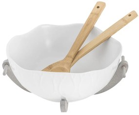 Súprava bielej kameninovej šalátovej misy a bambusového príboru Villa Altachiara Yin&amp;Yang