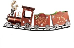Červená kovová dekorácia vláčik na koľajniciach Christmas Train - 79*15*37 cm
